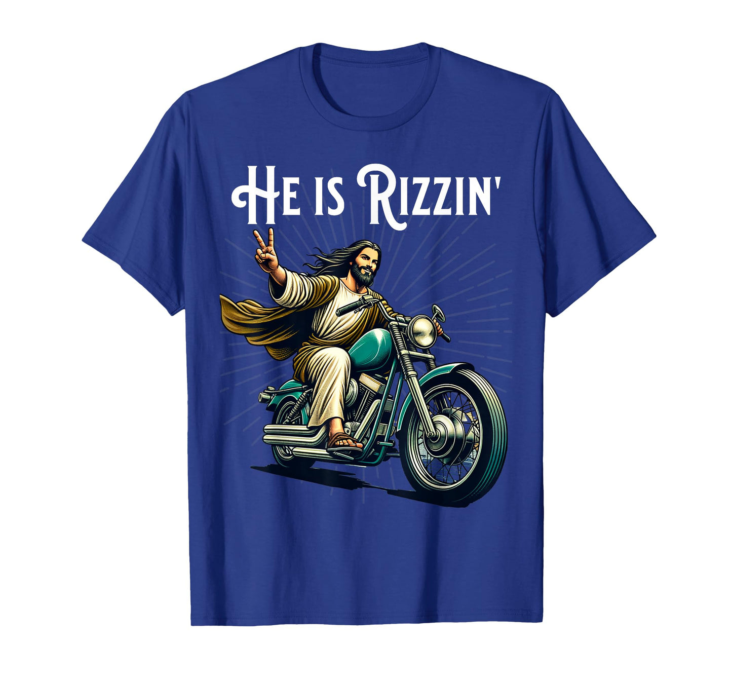 Rizzen Funny Rizz He is Rizzin Jesus Riding Motorcycle T-Shirt