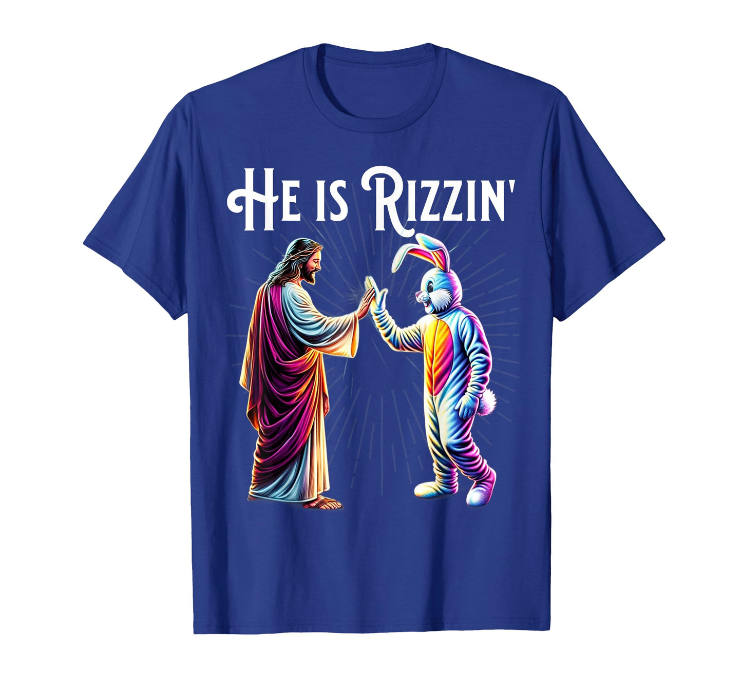 Funny Rizz He is Rizzin Jesus High Five Easter Bunny T-Shirt