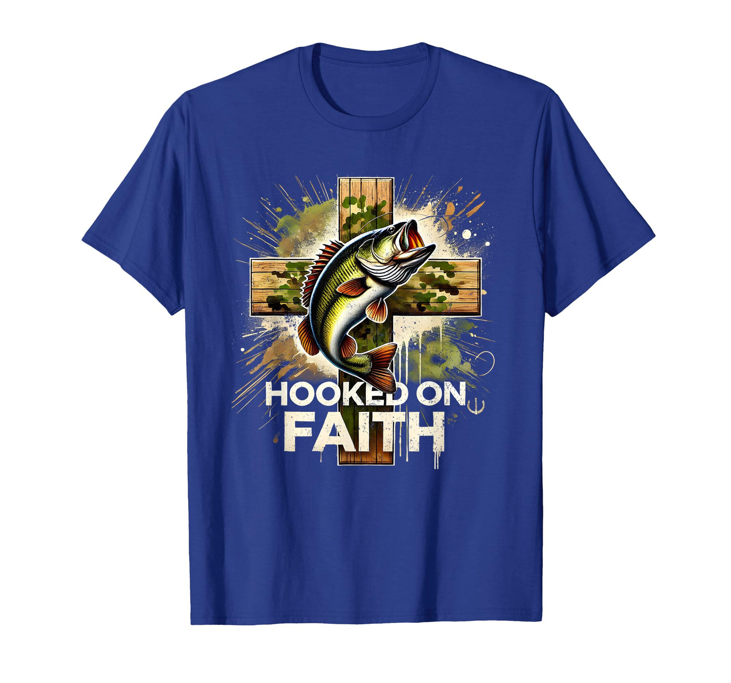 Hooked On Faith Christian Jesus Cross Fishing Squad T-Shirt
