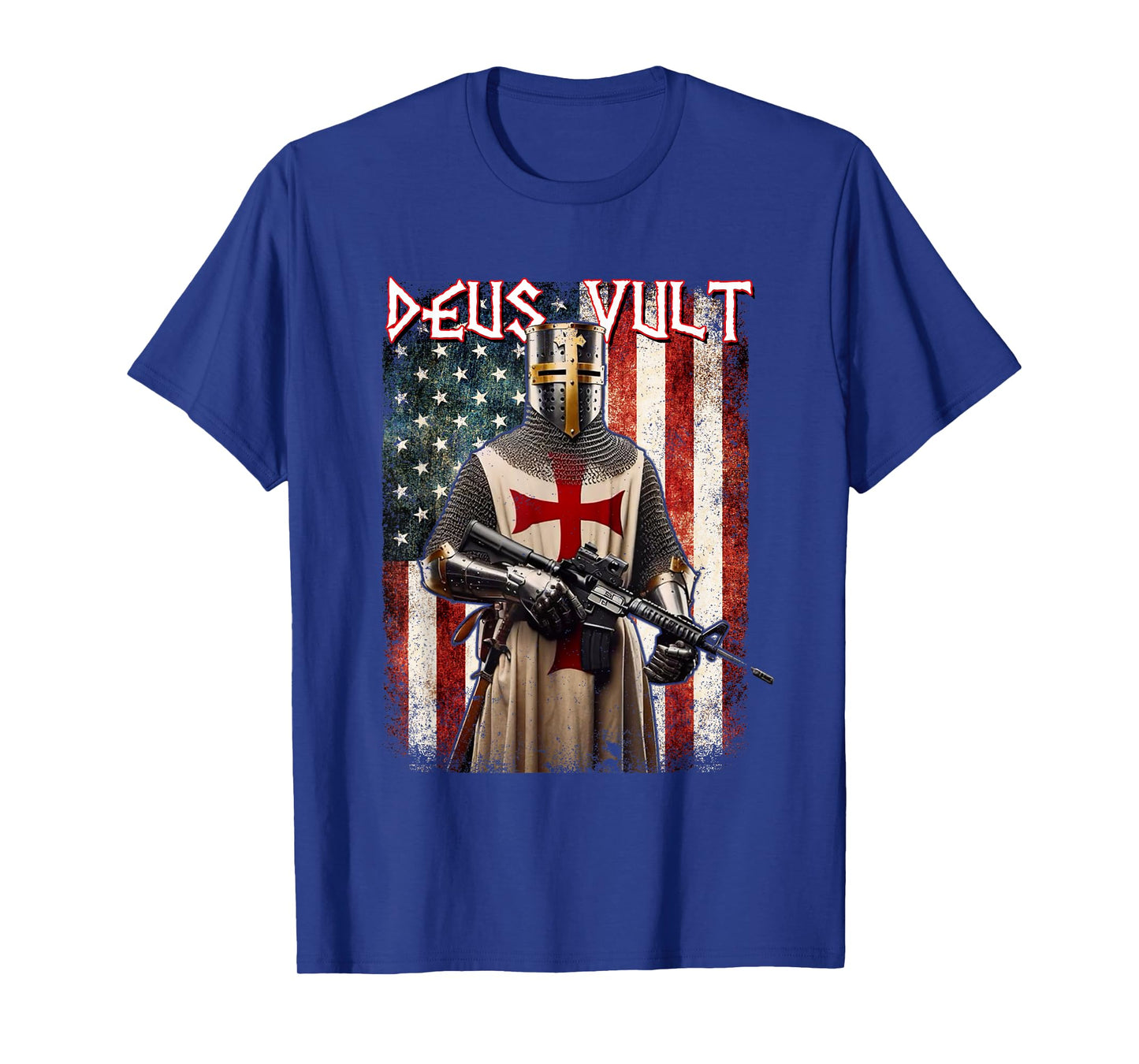 Deus Vult Medieval Knight Templar American Flag Crusader T-Shirt