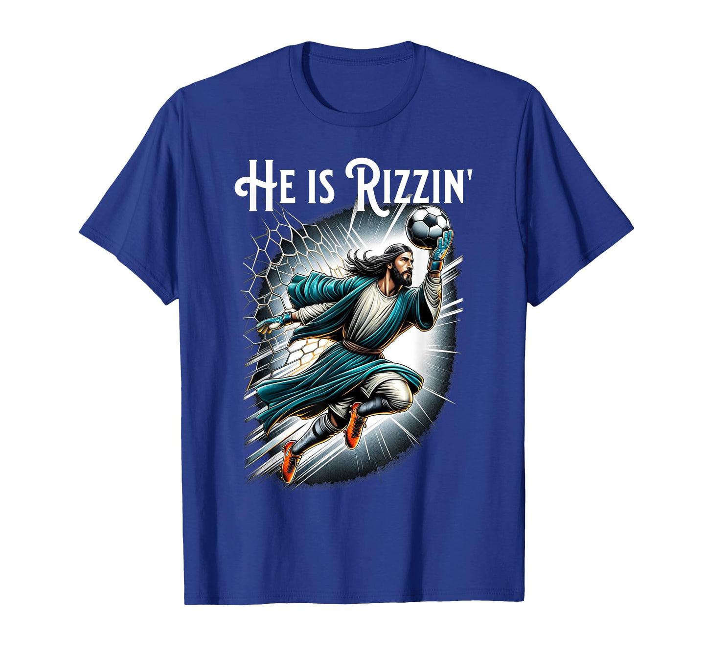 Rizzen Funny Sports Rizz He is Rizzin Jesus Playing Soccer T-Shirt