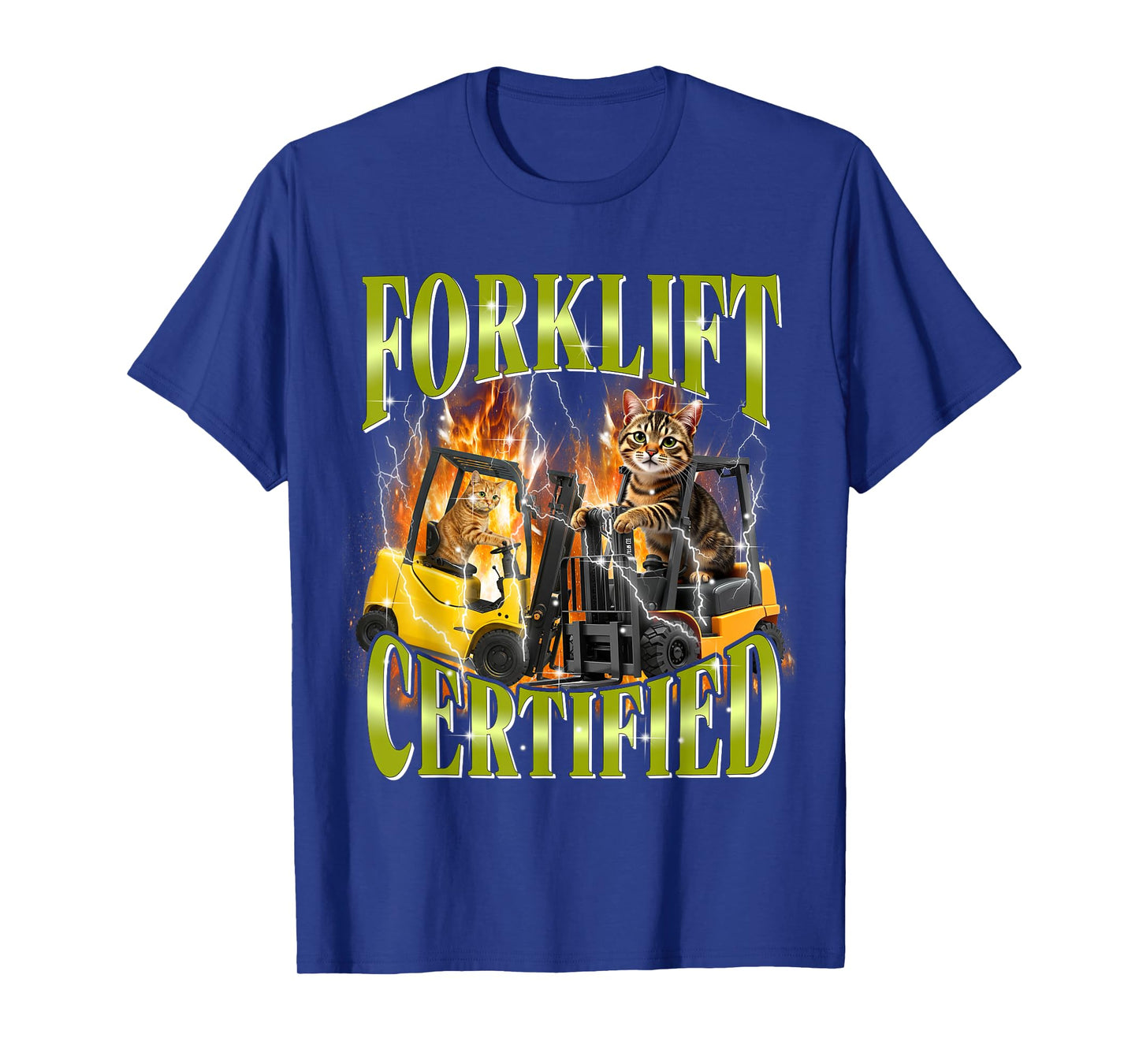 Forklift Certified 90s Graphic Cat Meme Forklift Cat Driver Men Women T-Shirt