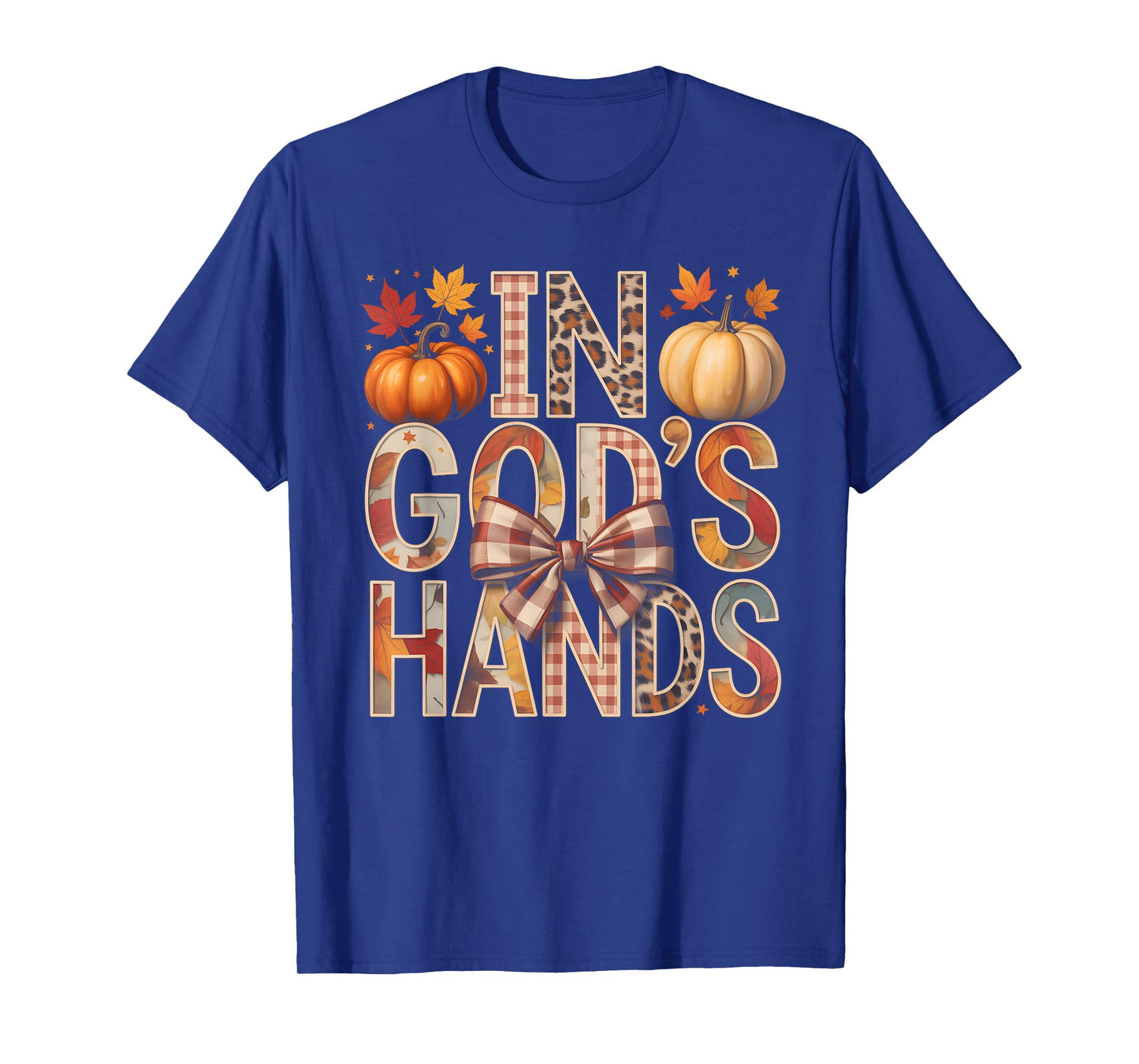 in God’s Hands Fall Faith Plaid Pumpkin T-Shirt