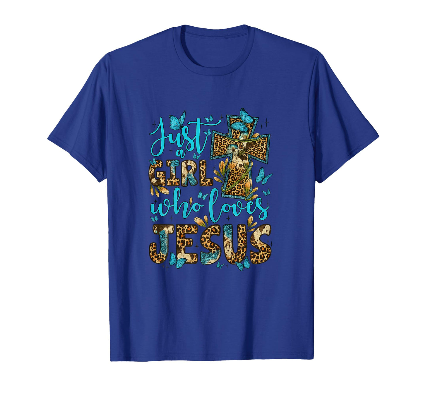 Just A Girl Who Loves Jesus Cross Christian Faith Leopard T-Shirt