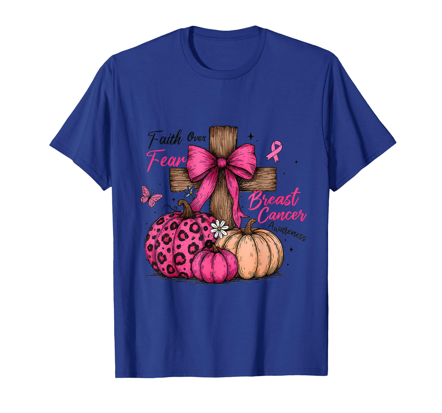Preppy Faith Over Fear Coquette Christian Cross Pumpkin Tee T-Shirt