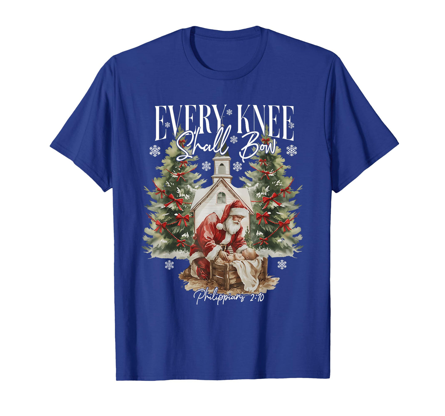 Every Knee Shall Bow Santa Christmas Nativity Scene Xmas T-Shirt