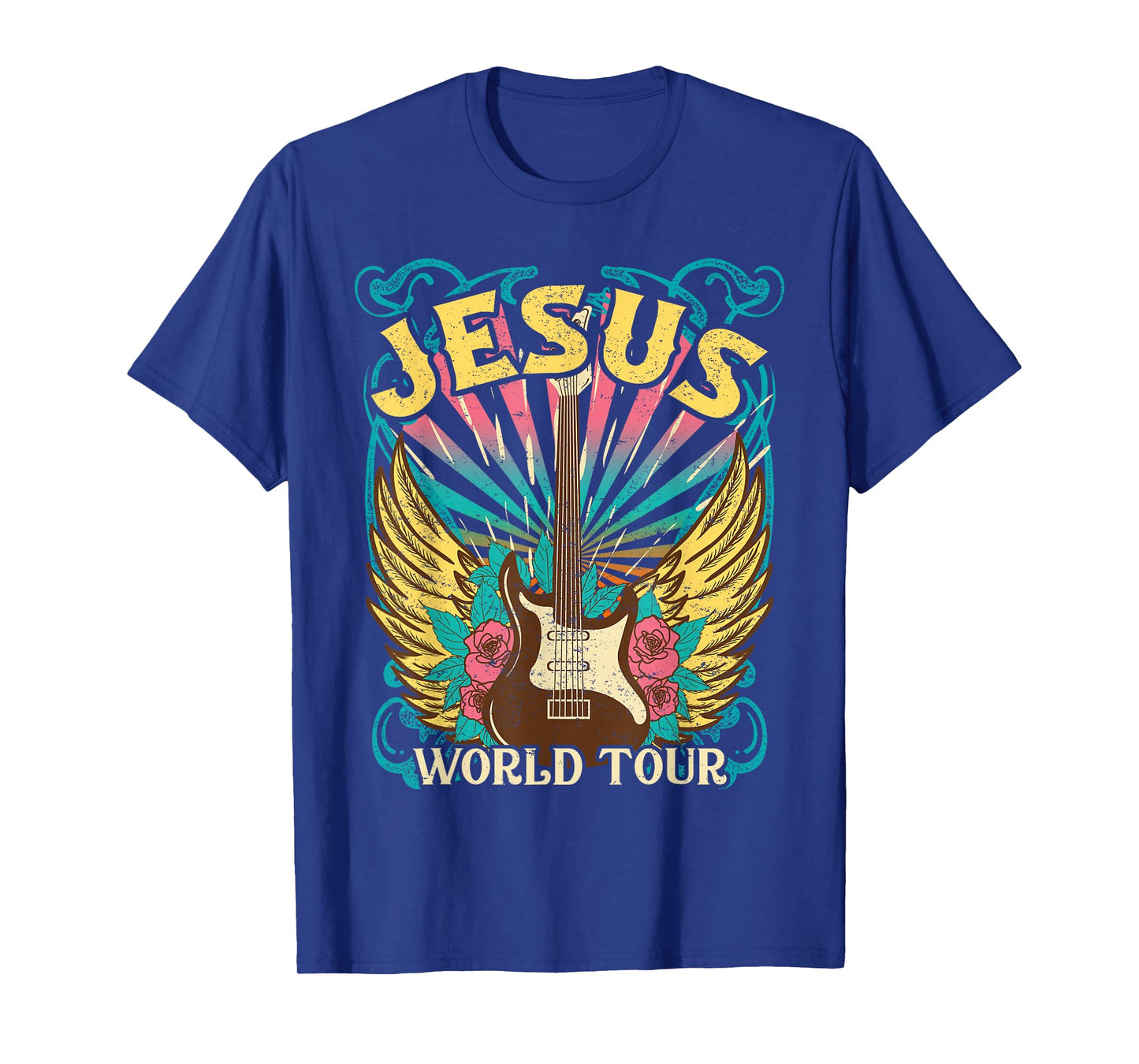 Jesus World Tour Retro 70s 80s Rock Concert Guitar Christian T-Shirt