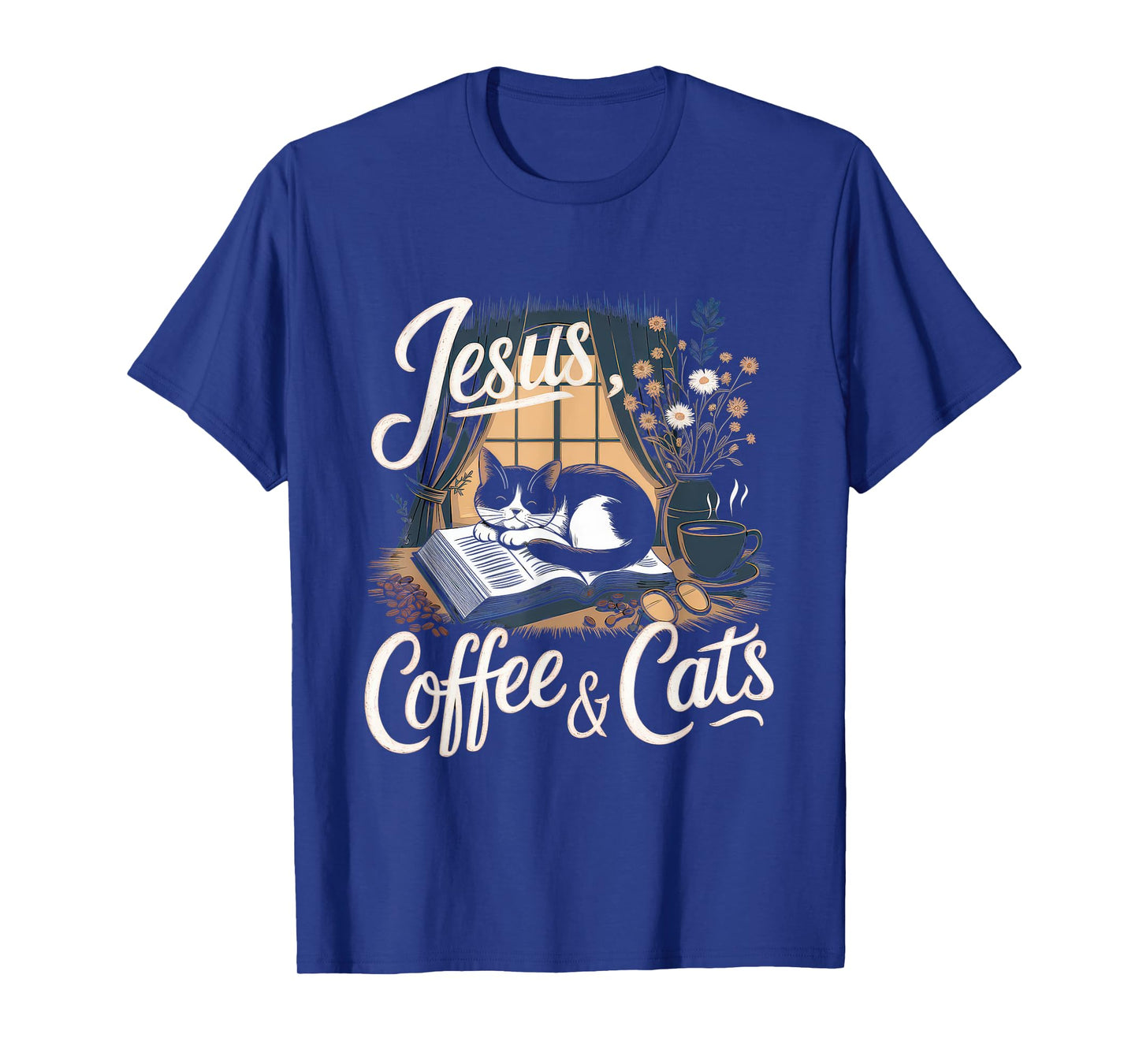 Jesus Coffee Cats Funny Cute Design Jesus Lovers Christian T-Shirt