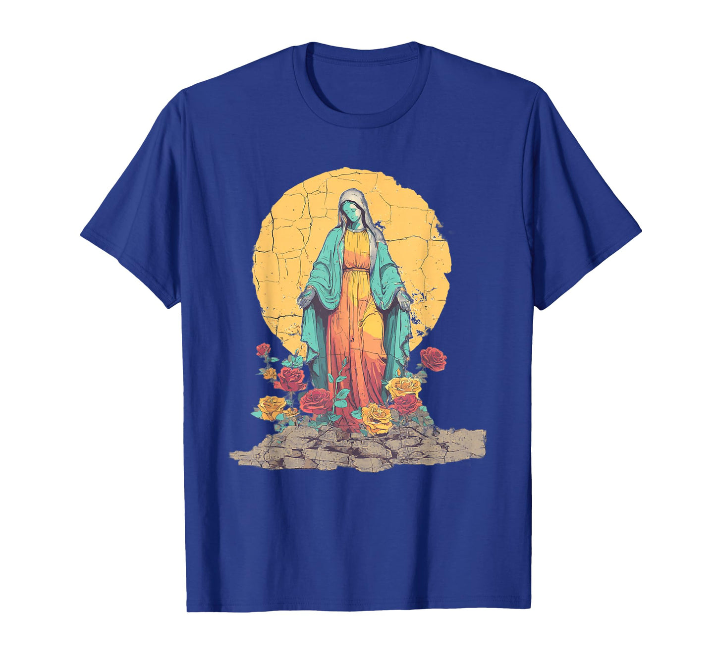 Vintage Mary Religious Art Roses Catholic Design T-Shirt