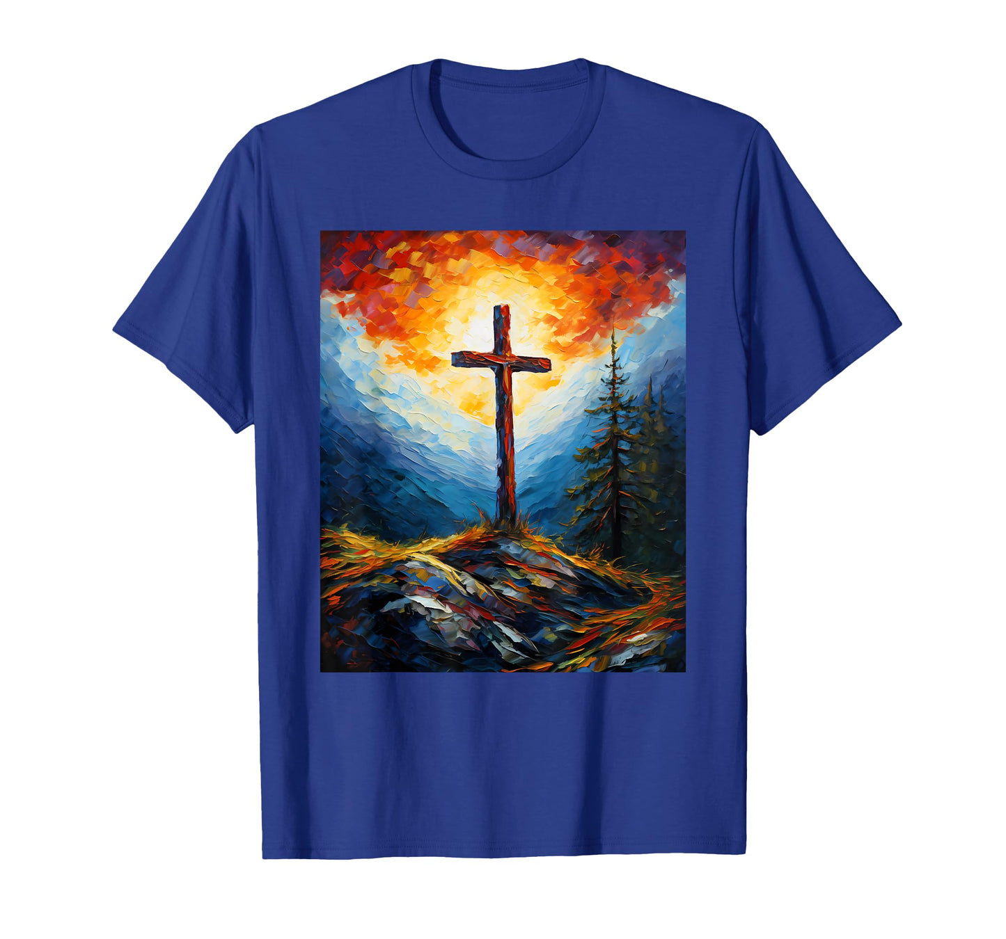 Aesthetic Vangogh Style Starry Night Cross Faith Christian T-Shirt