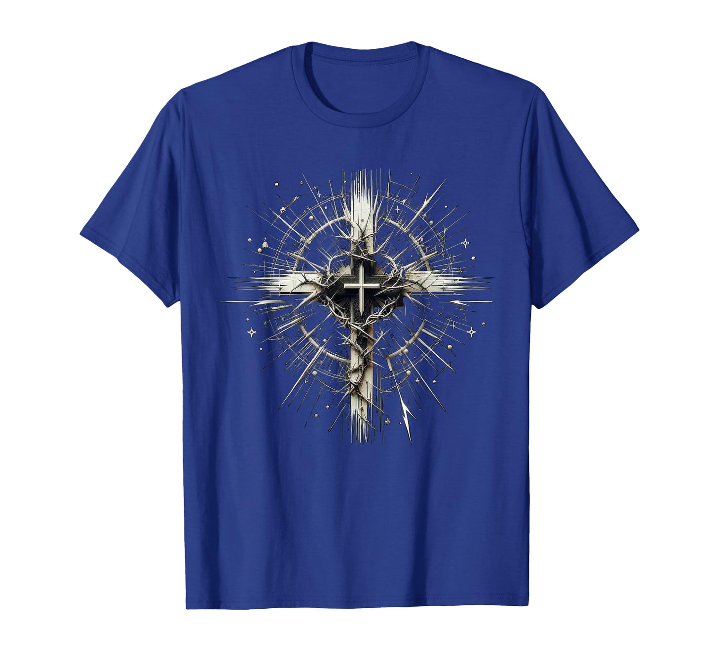 Edgy Punk Art Style Christian Cross Lightning Thorns Grunge T-Shirt
