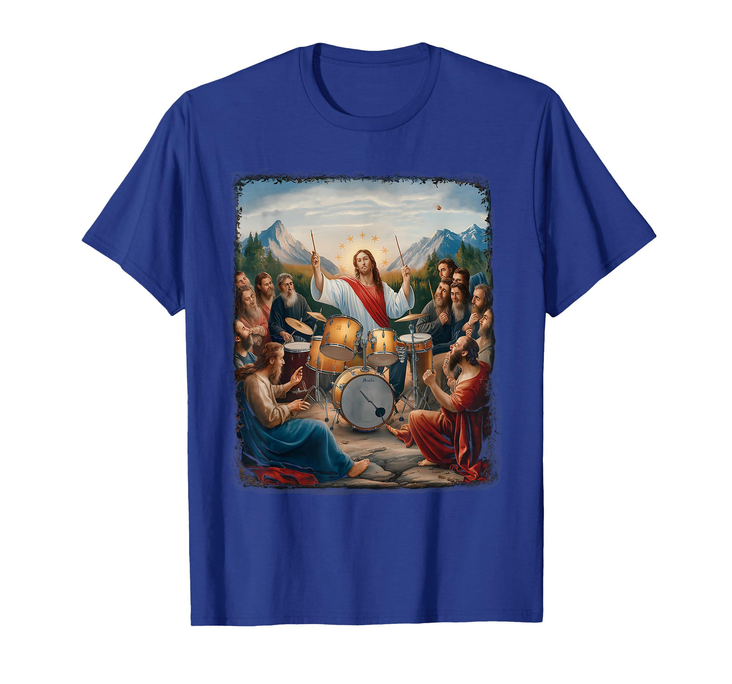 Jesus Playing Drums Funny Christian Drummer Painting T-Shirt