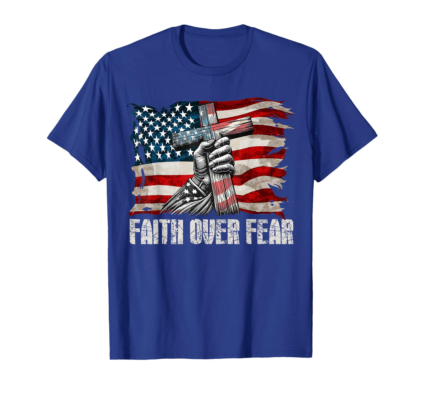 Faith Over Fear - Cross & US Flag T-Shirt