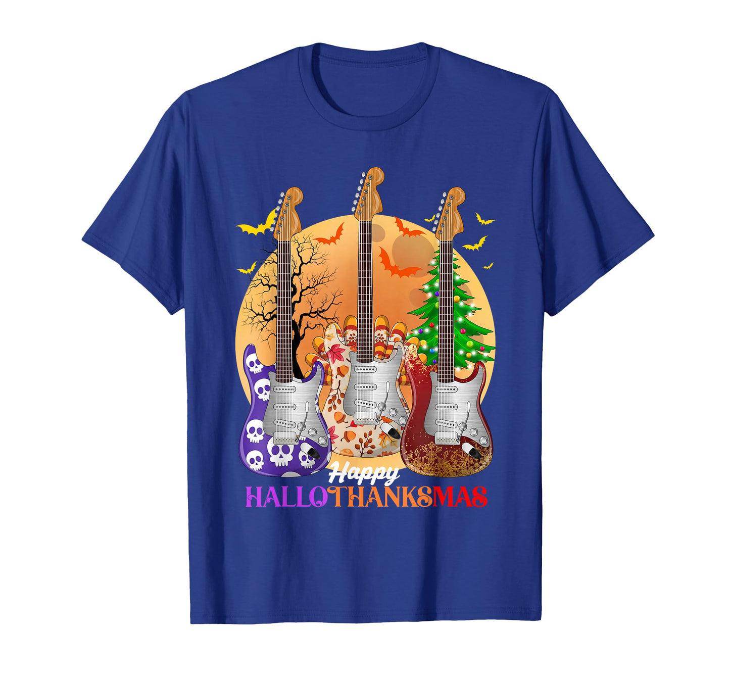 Happy HalloThanksMas Guitar Halloween Thanksgiving Christmas T-Shirt