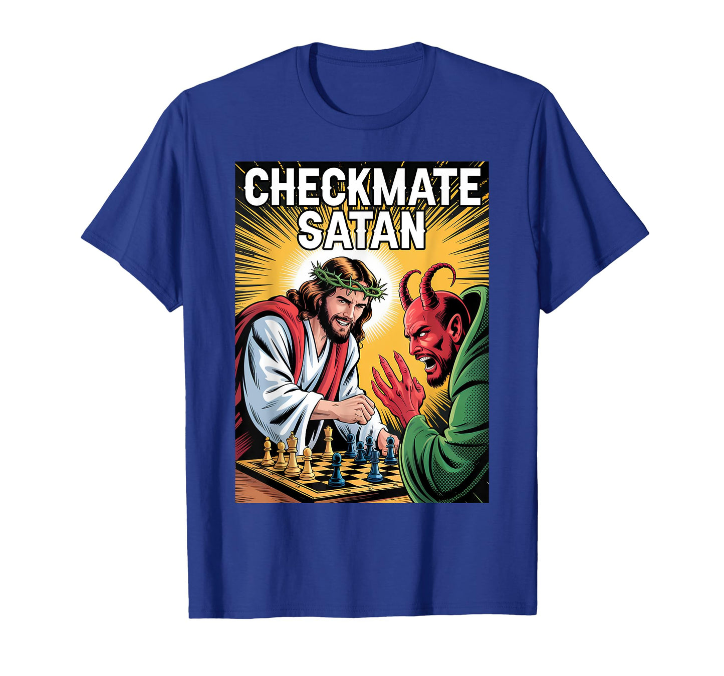 Checkmate Satan Jesus Chess Match Funny Christian Faith T-Shirt