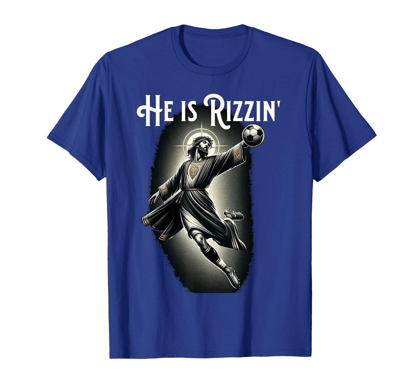 Rizzen He is Rizzin Jesus Playing Soccer Funny Sports Rizz T-Shirt