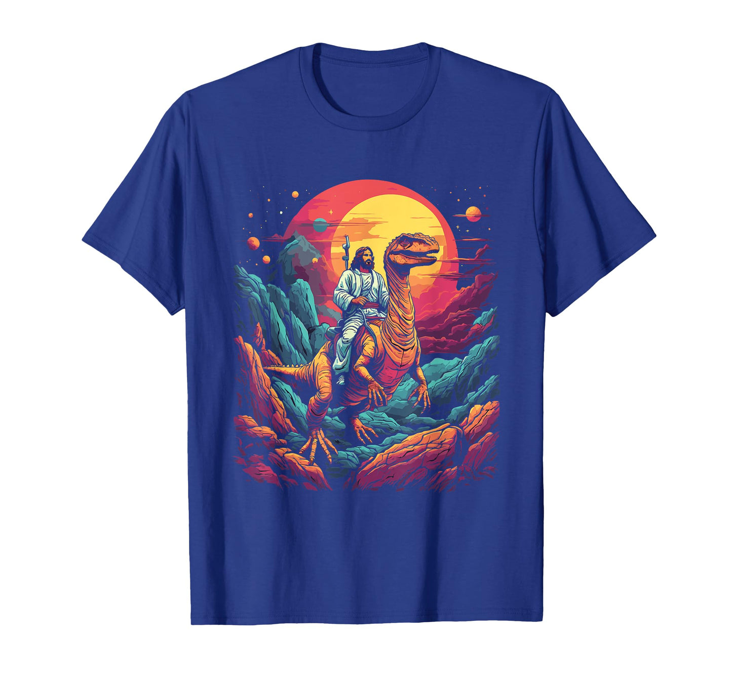 Jesus Riding in Space T-Rex Dinosaur Meme Sci-Fi Believers T-Shirt