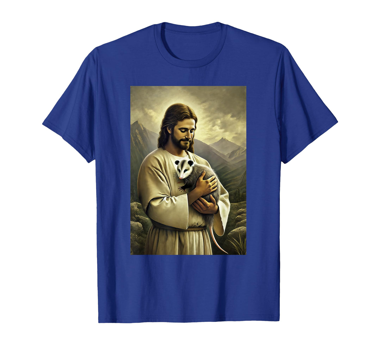 Funny Jesus Holding Opossum In His Arms Hilarious Possum T-Shirt