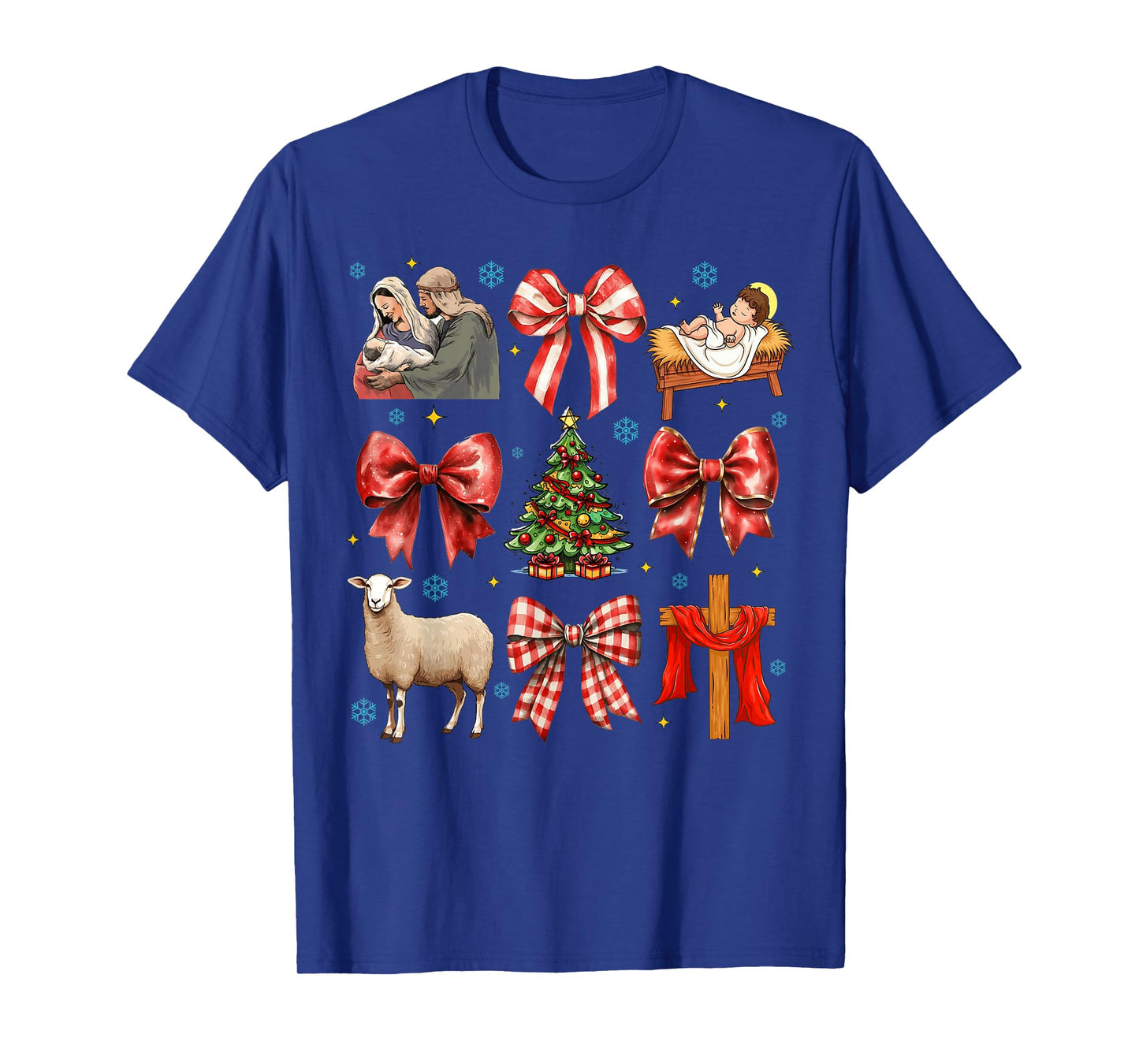 Coquette Bow Jesus Christmas Nativity Scene Christian Pajama T-Shirt