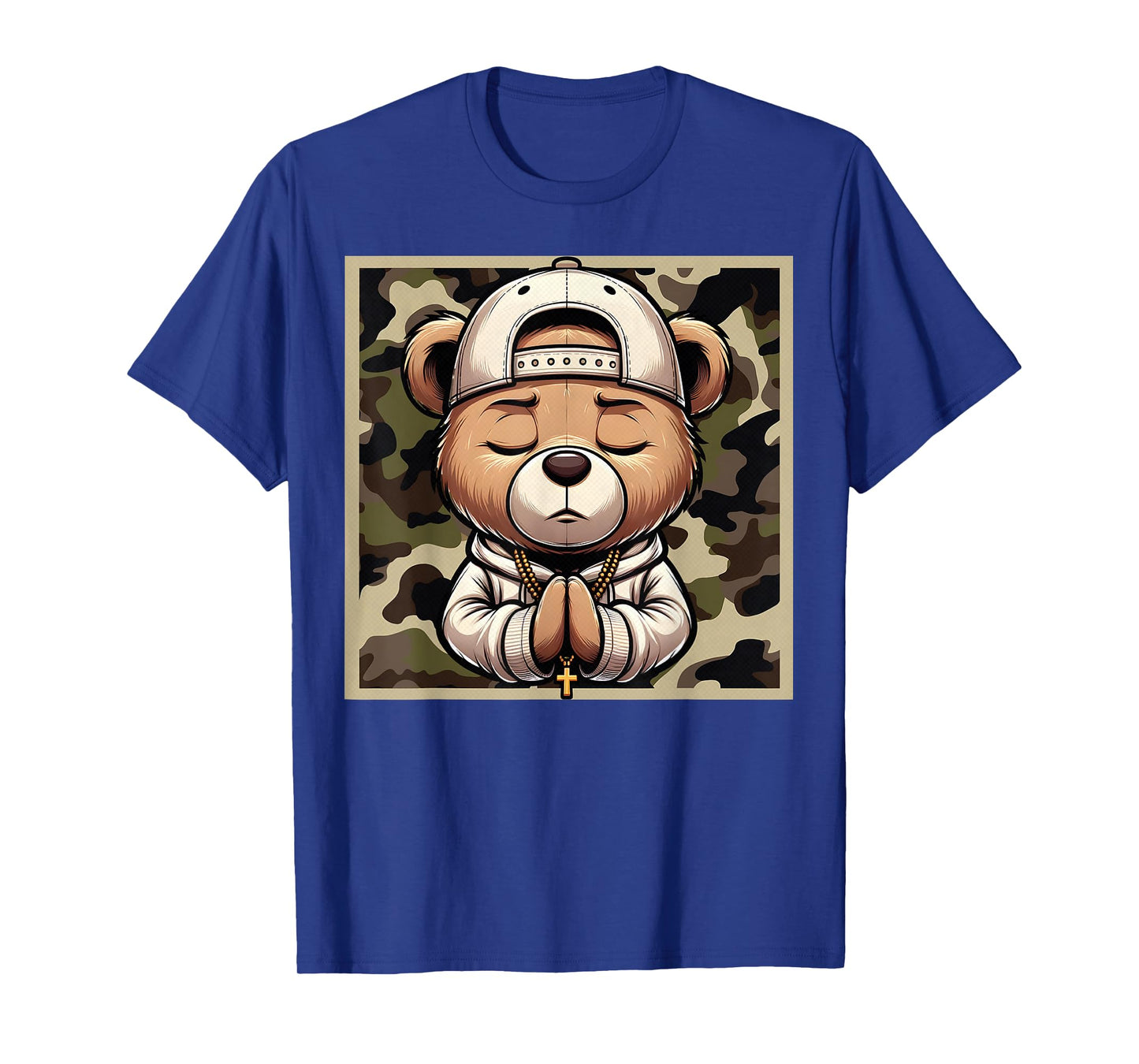 Camo Hip Hop Teddy Bear Praying Christian Streetwear Church T-Shirt