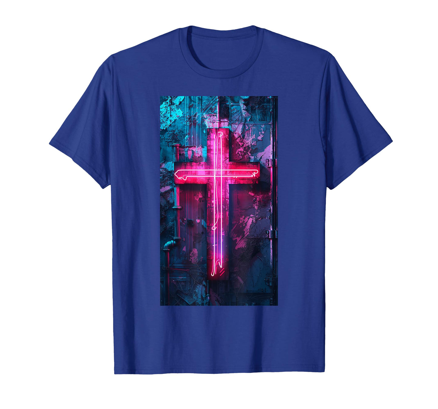 Neon Gothic Cross Neon cross Religious Cyberpunk T-Shirt