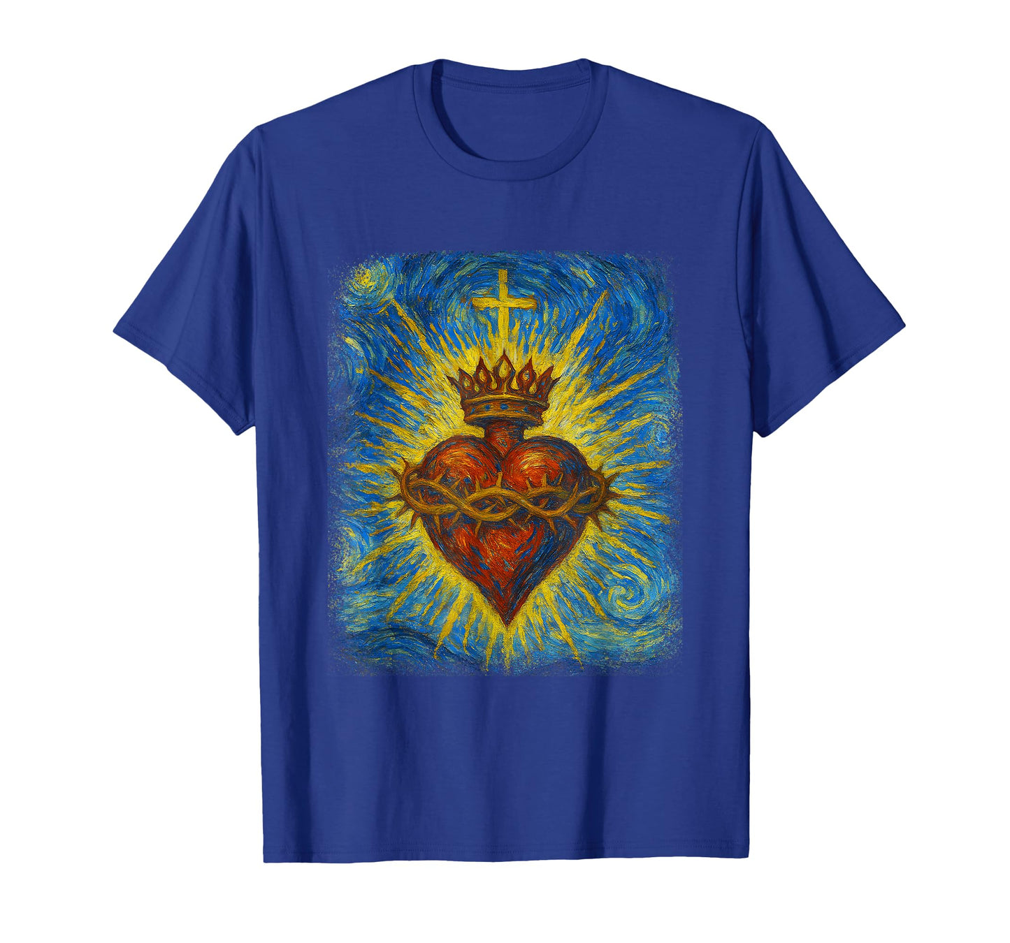 Sacred Heart of Jesus Catholic Christian Starry Night Art T-Shirt