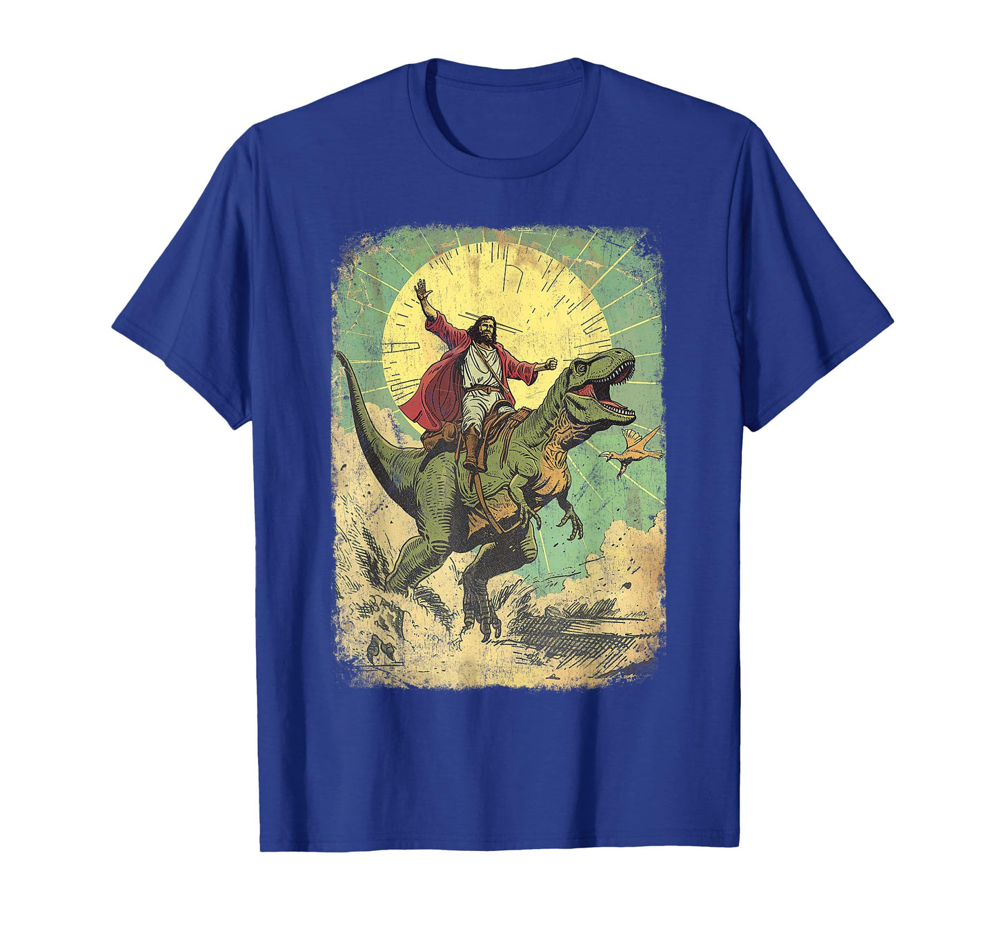 Jesus riding dinosaur Funny Christian retro dino raptor T-Shirt