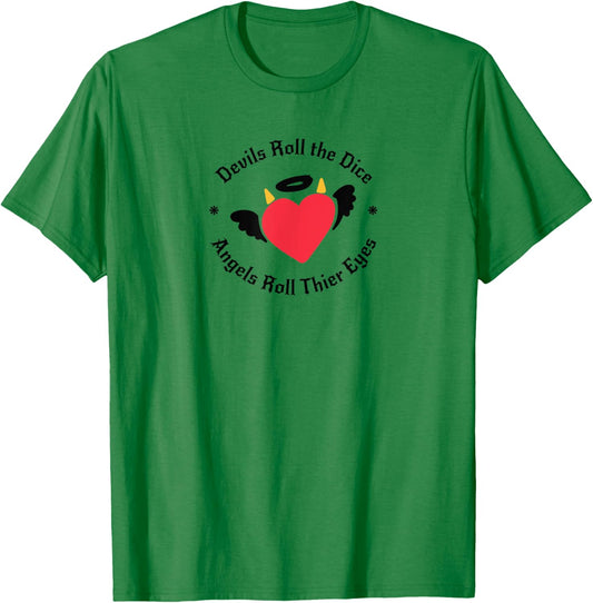 Devil Dice Quotes Halloween Doodles Devil Angel Cute T-Shirt - T-Shirt | Irish Green