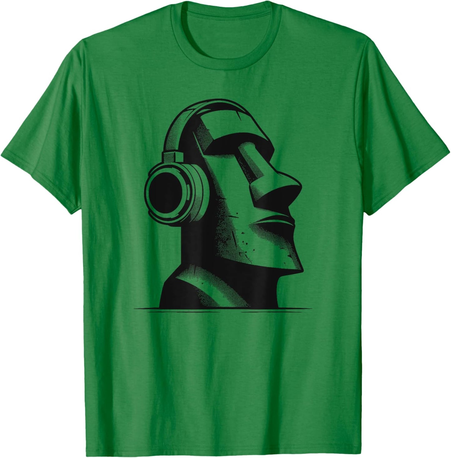 Easter Island Moai Statue Headphones Music Lover Funny T-Shirt - T-Shirt | Irish Green