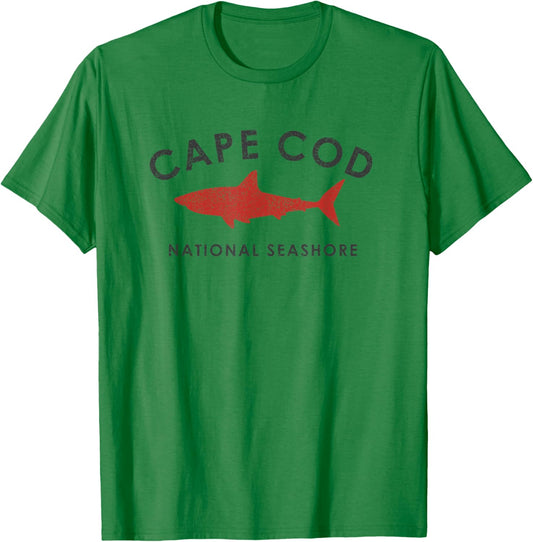 Vintage Cape Cod Shark Retro Throwback Boys Girls Souvenir T-Shirt - T-Shirt | Irish Green