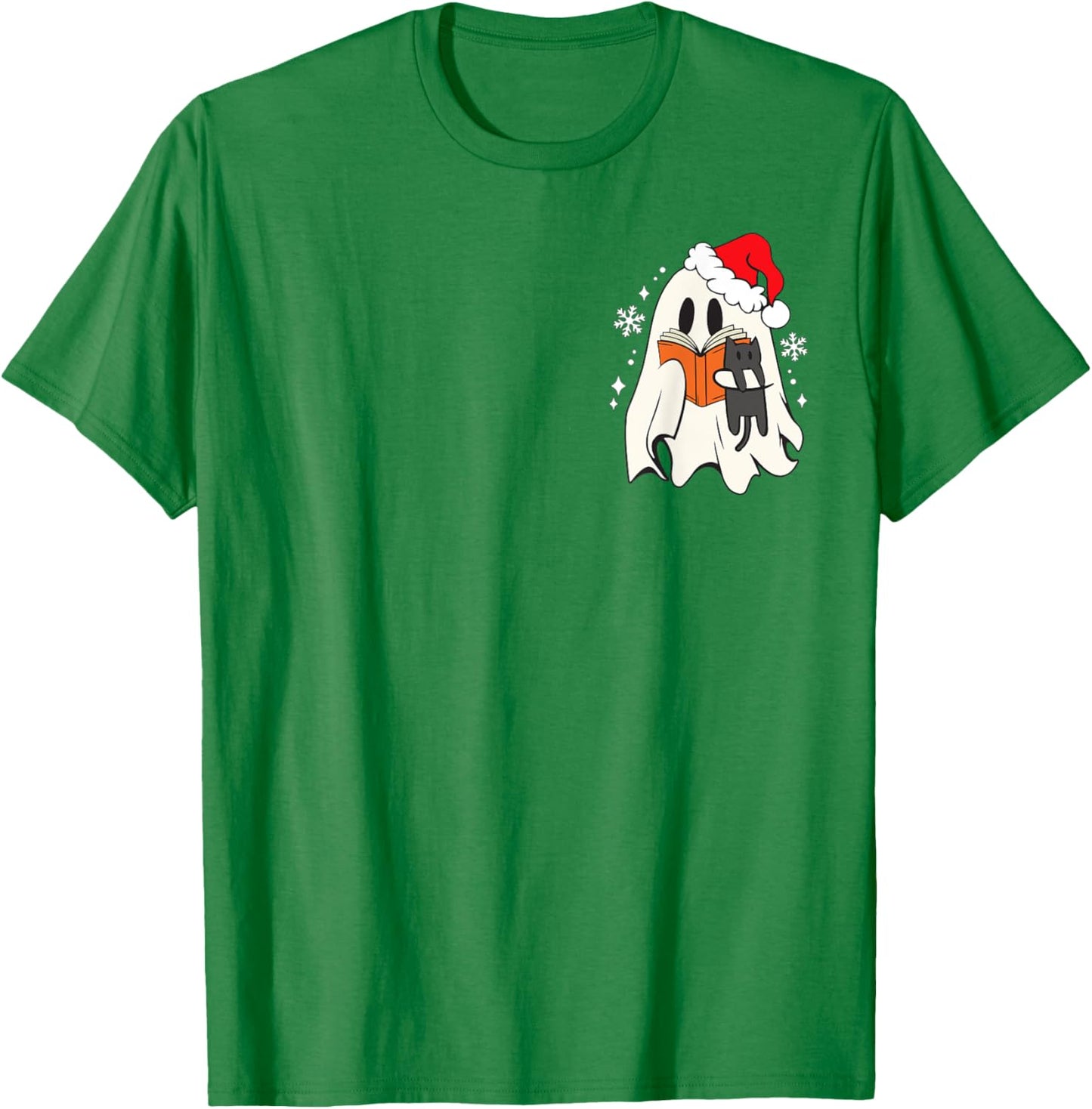 Retro Ghost Reading Book With Cat Bookish Club Christmas Women Kids T-Shirt - T-Shirt | Irish Green