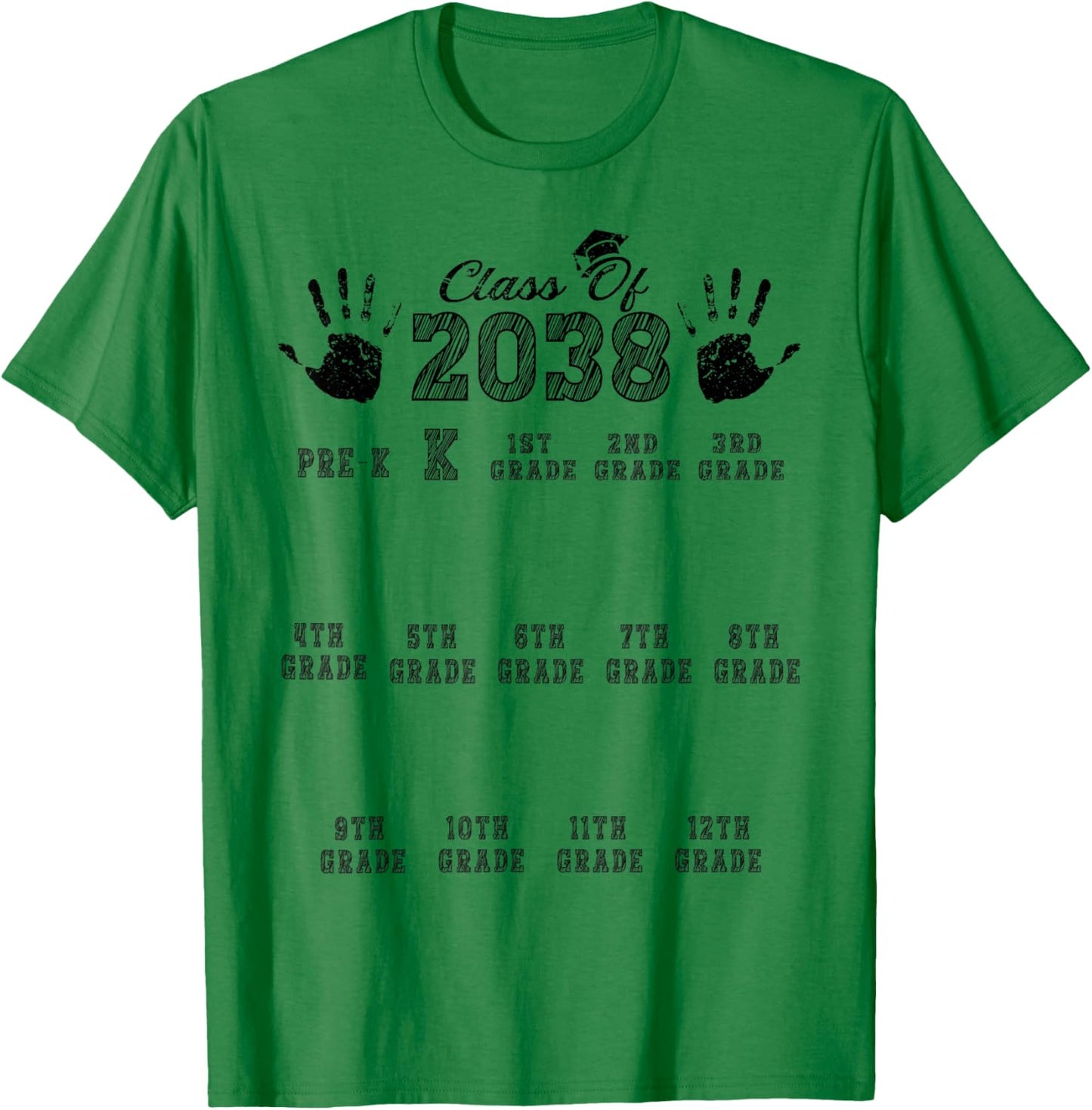 Class Of 2038 Grow With Me Handprint Kindergarten Pre-k T-Shirt - T-Shirt | Irish Green