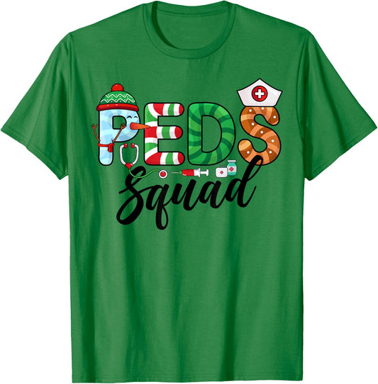 PEDS Squad Xmas Holiday Pediatric Nurse Team Christmas T-Shirt - T-Shirt | Irish Green