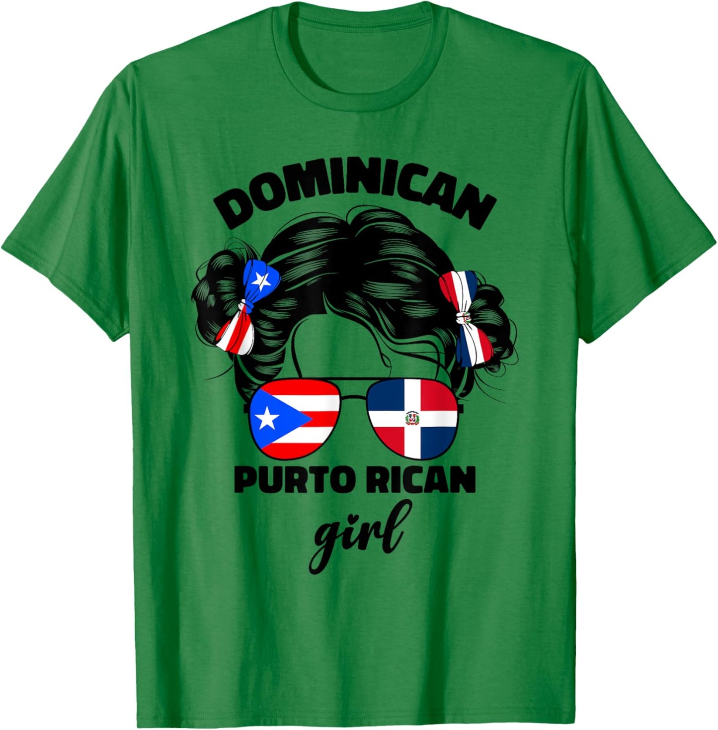 DominiRican Girl Kids Dominican And Puerto Rican Rico Flag T-Shirt - T-Shirt | Irish Green
