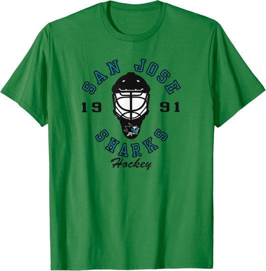 San Jose Sharks Hockey Mask Gray Officially Licensed T-Shirt - T-Shirt | Irish Green