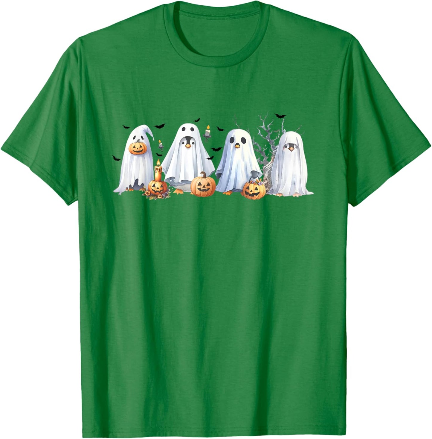 Funny Pumpkin Penguin Ghost Halloween Penguin Lover T-Shirt - T-Shirt | Irish Green