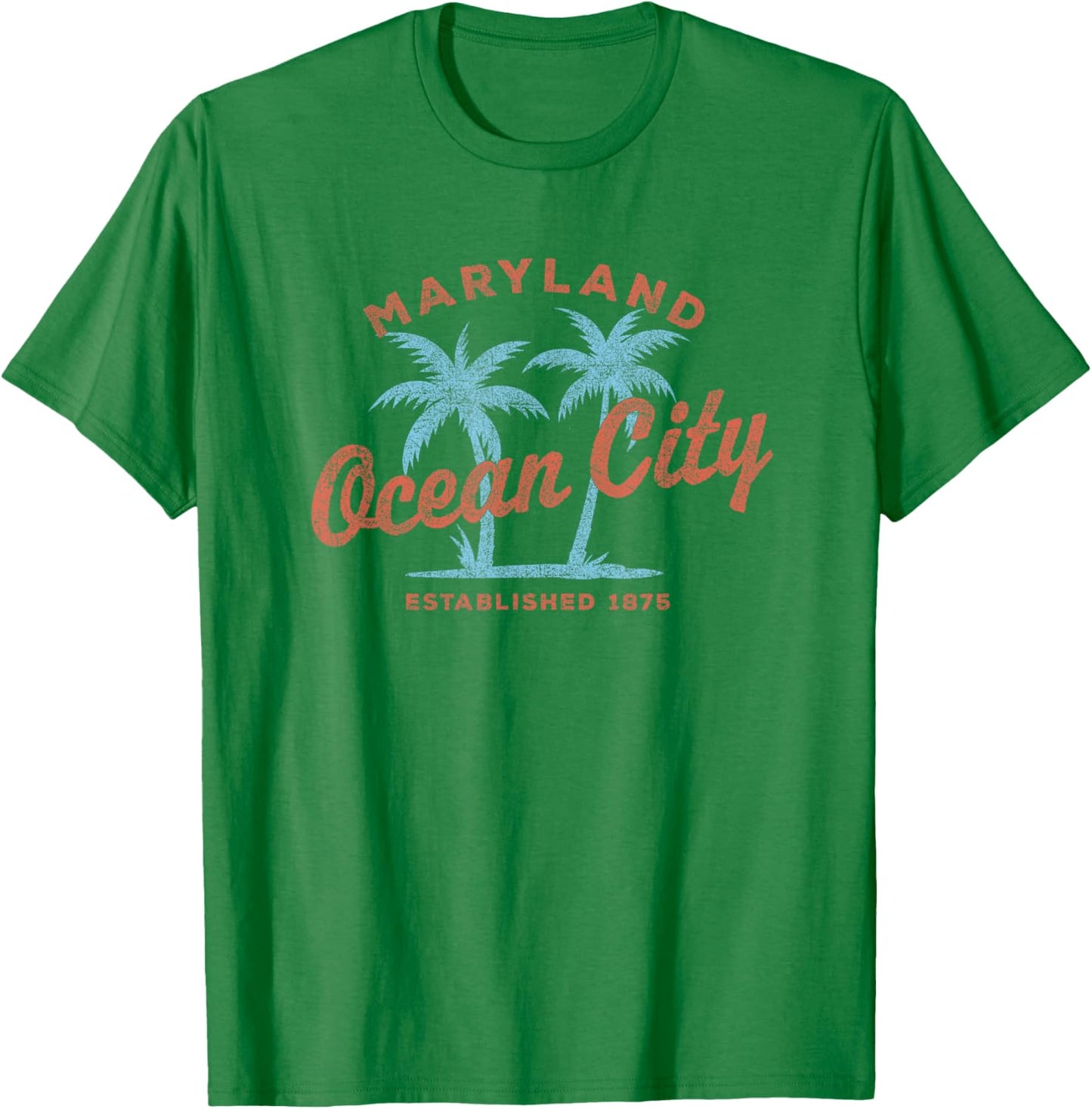 Vintage Ocean City MD Est 1875 Palm Tree Vacation Souvenir T-Shirt - T-Shirt | Irish Green