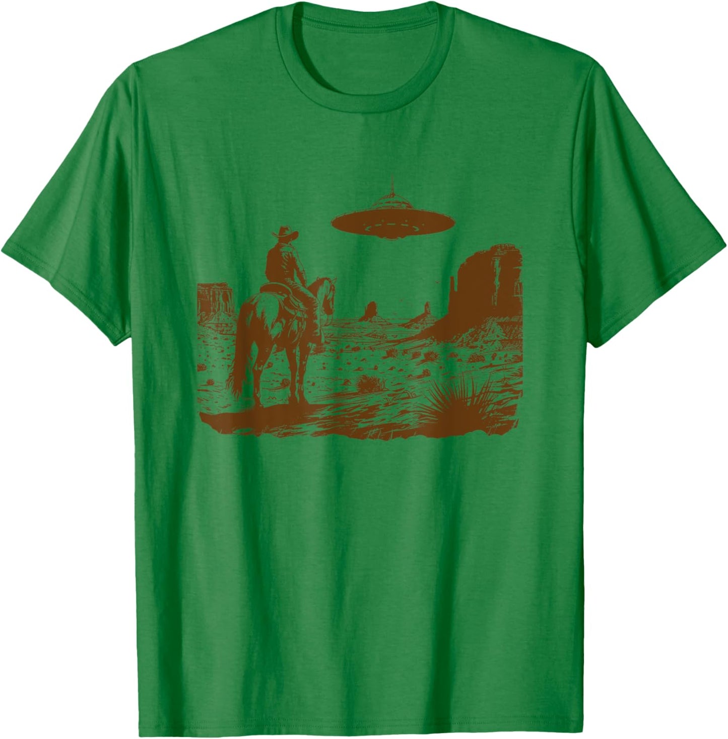 UFO Western Vintage Cowboy Rodeo Flying Saucer Alien Cowgirl T-Shirt - T-Shirt | Irish Green