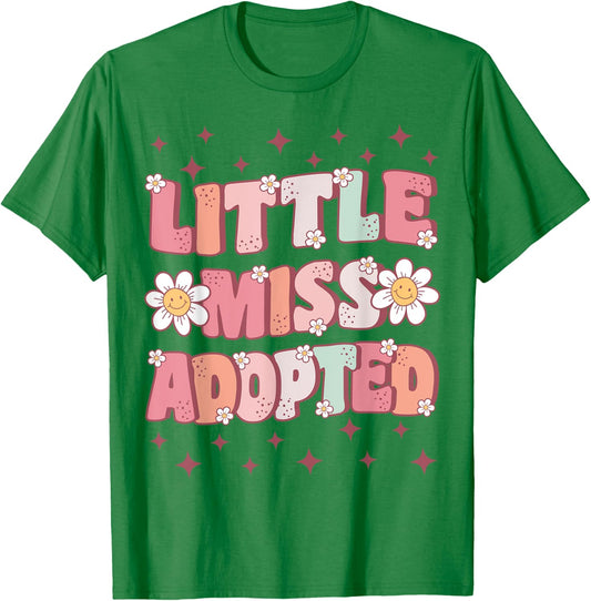 Little Miss Adopted Girls Cute Groovy Kids Adoption Day T-Shirt - T-Shirt | Irish Green