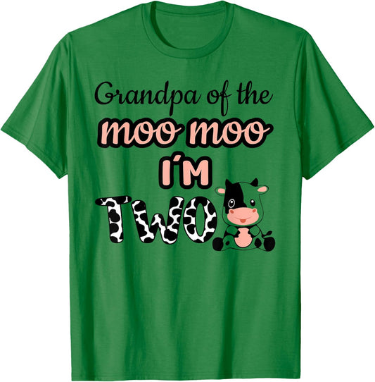 Grandpa of the Moo Moo I'm Two Cow Farm Animal 2nd Birthday T-Shirt - T-Shirt | Irish Green
