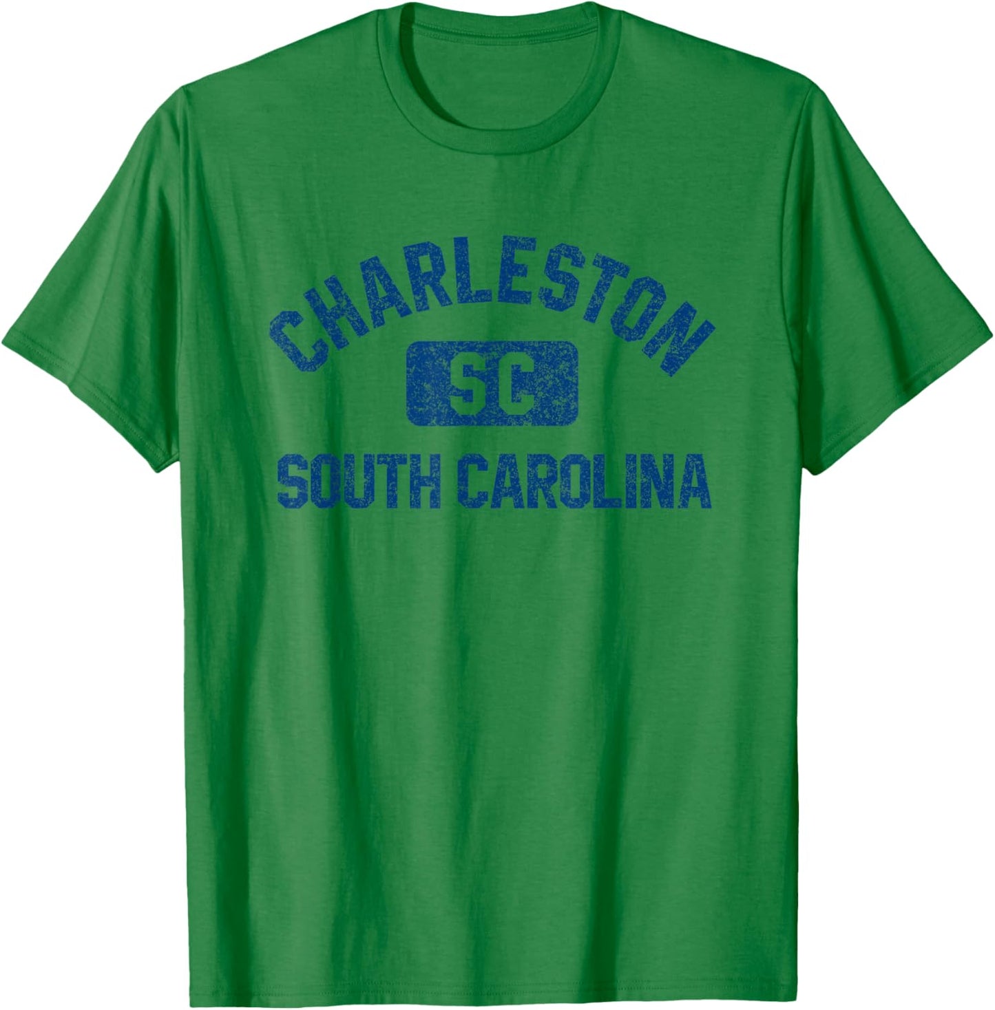 Charleston SC Gym Style Distressed Dark Blue Print T-Shirt - T-Shirt | Irish Green
