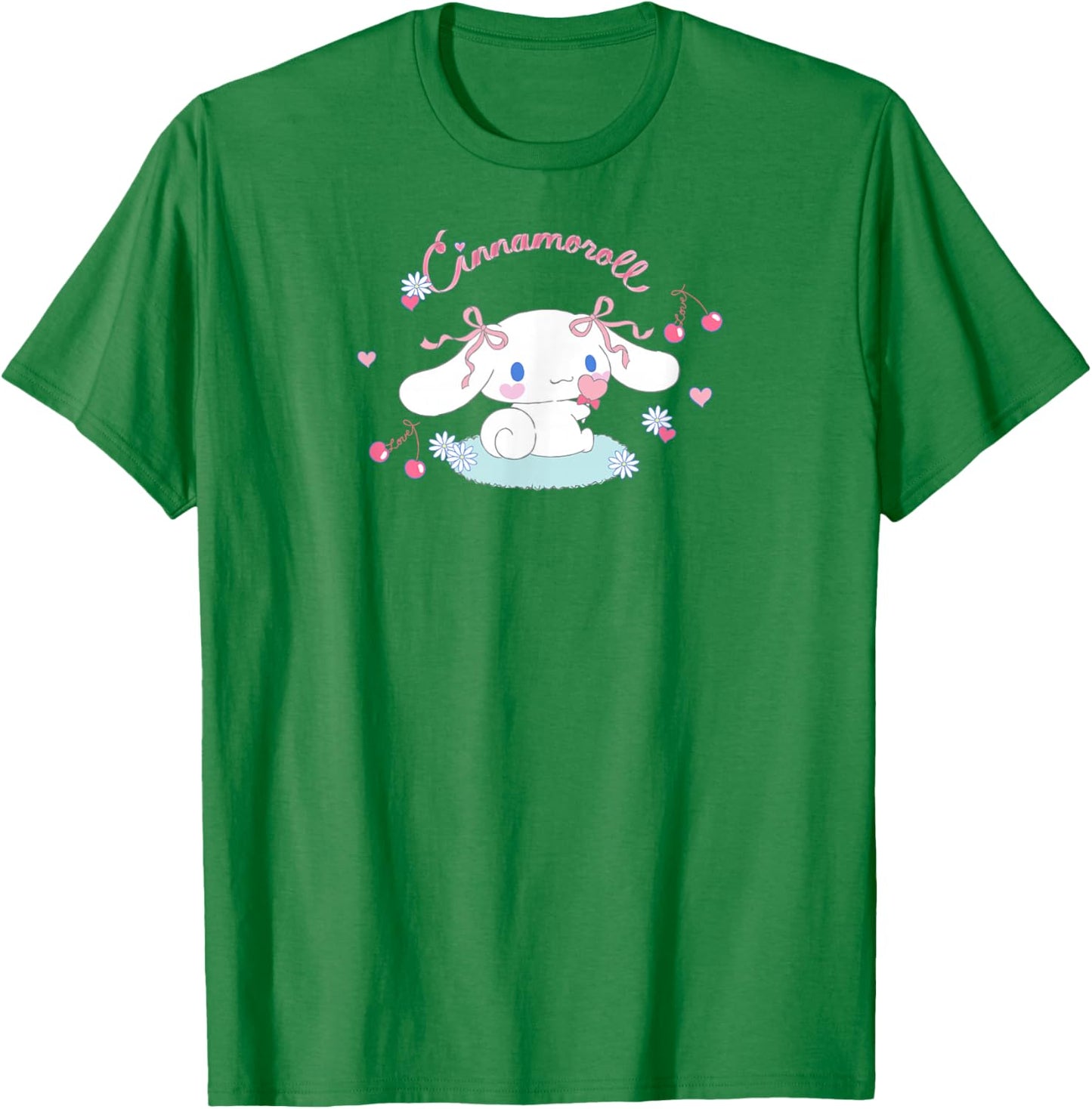 SANRIO Cinnamoroll Cherry Love , White, Small, Short Sleeve, Classic Fit, All Seasons T-Shirt - T-Shirt | Irish Green