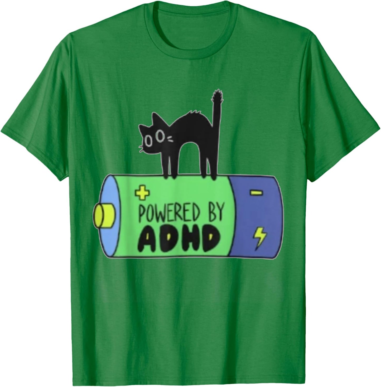Powered By ADHD Cat Funny T-Shirt - T-Shirt | Irish Green