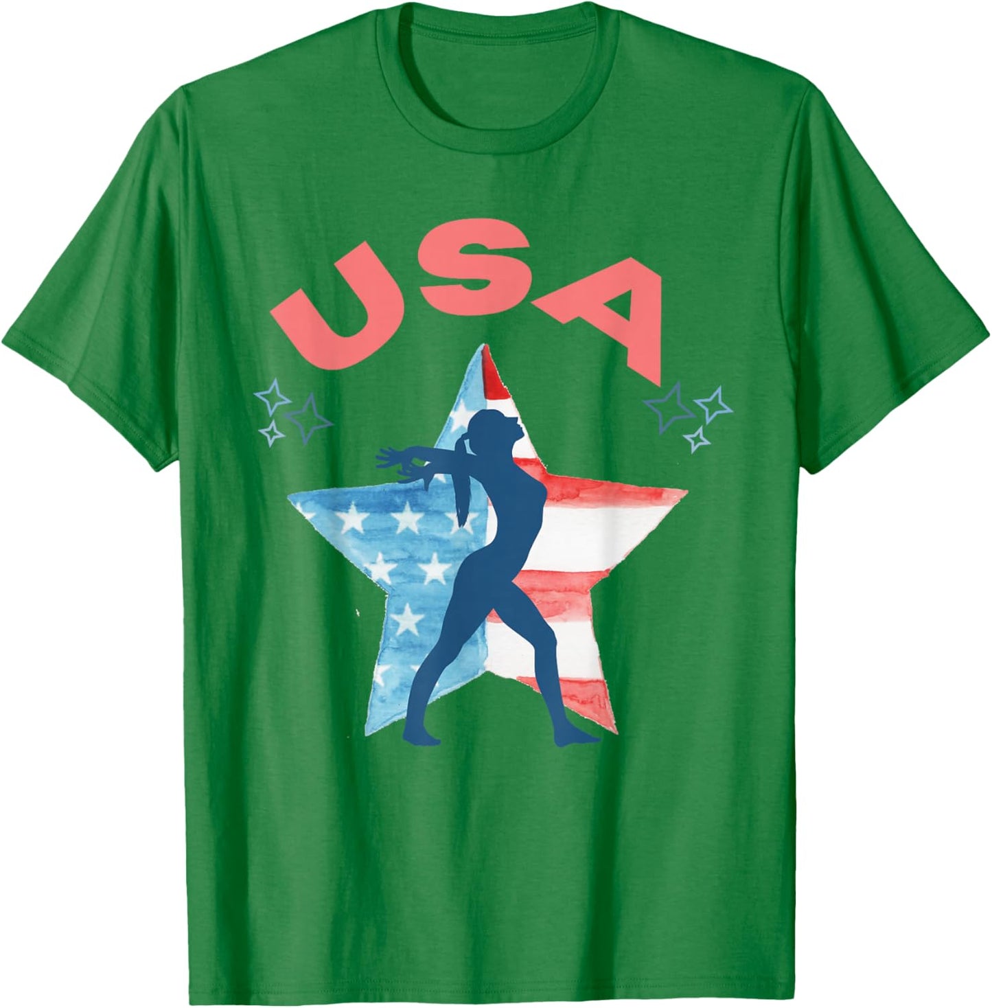 Girls Gymnastics American Flag Star Patriotic USA Gymnast T-Shirt - T-Shirt | Irish Green