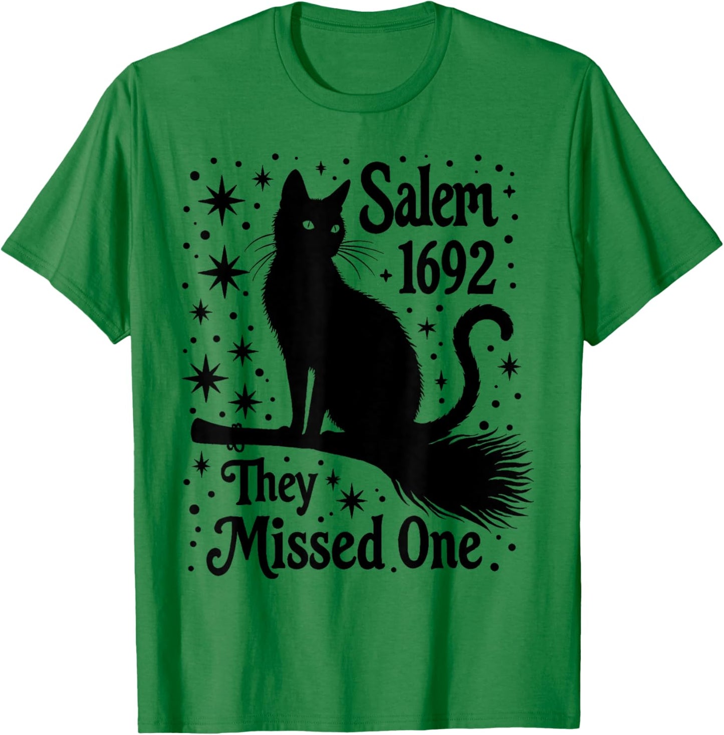 salem They missed one black Mystic Cat on broomstick moon T-Shirt - T-Shirt | Irish Green