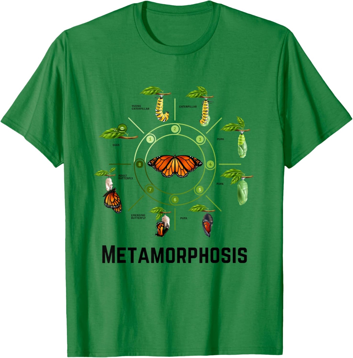 Funny Caterpillar Lifecycle Metamorphosis Monarch Butterfly T-Shirt - T-Shirt | Irish Green