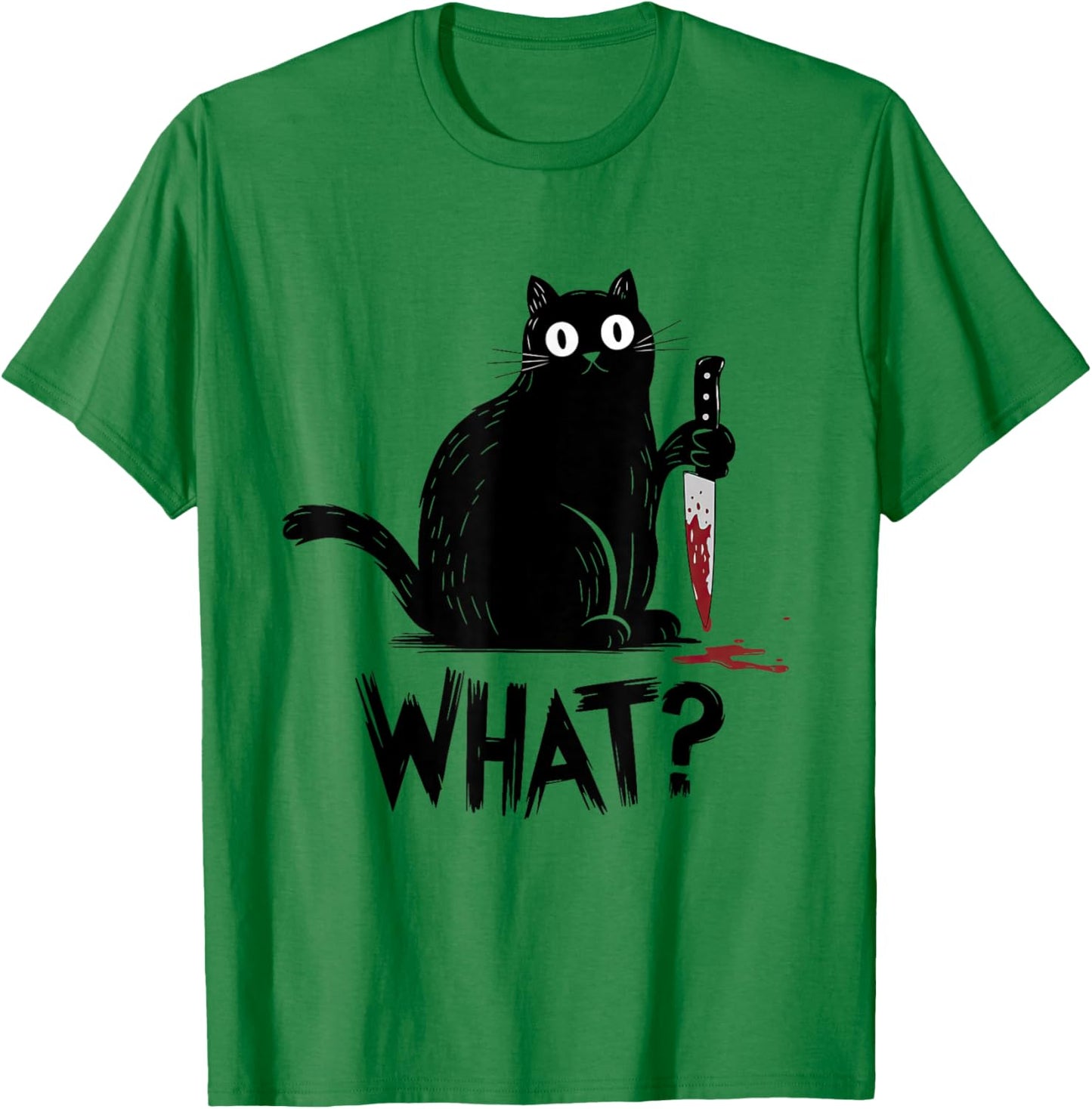 Black Cat What? Black Cat Murderous Cat With Knife Black Cat T-Shirt - T-Shirt | Irish Green