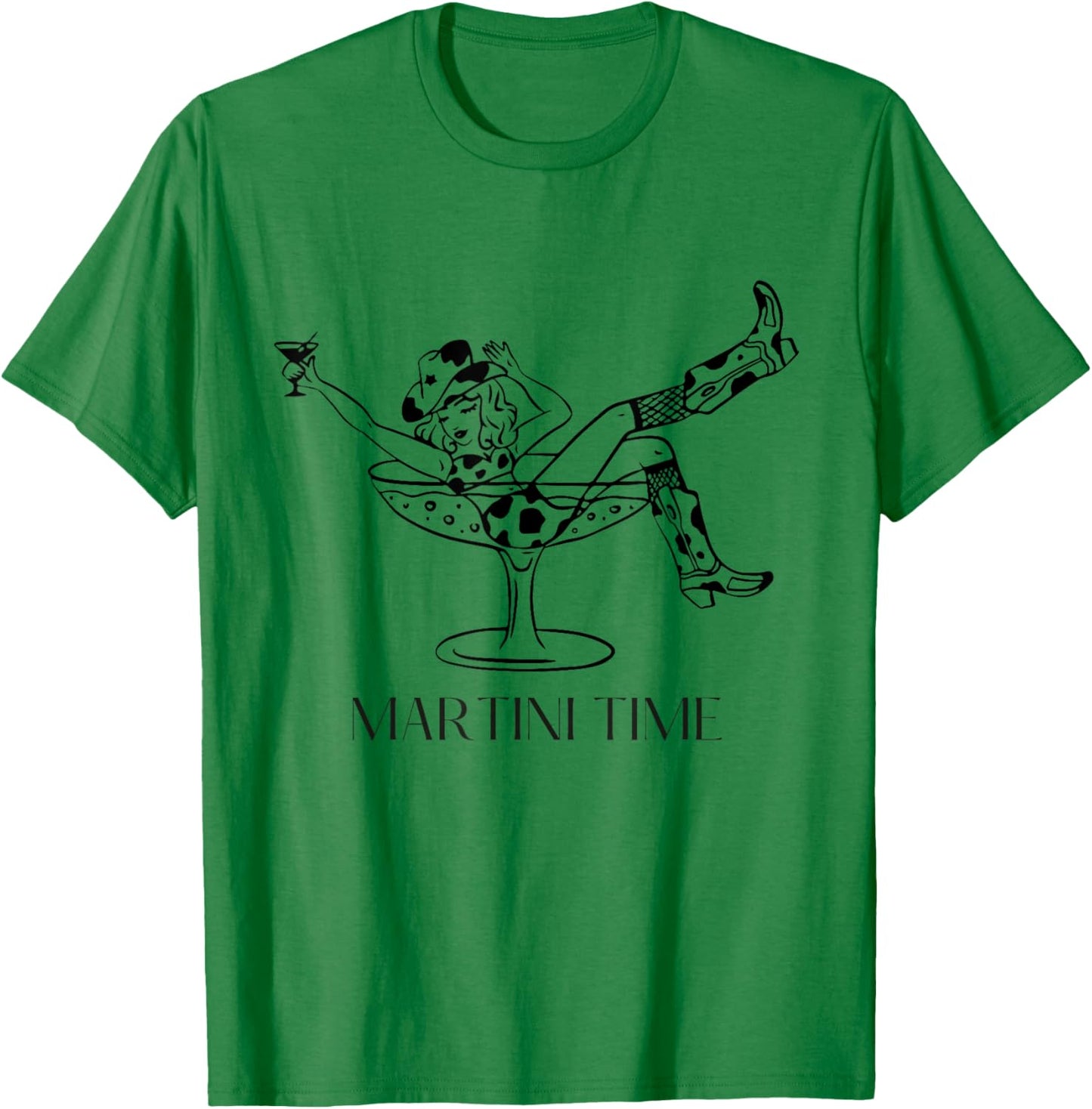 Martini Time Funny Drinking Cowgirl Woman Western Ladies T-Shirt - T-Shirt | Irish Green