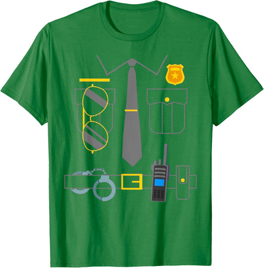 Police Costume Cop Uniform Officer Outfit Halloween Blue T-Shirt - T-Shirt | Irish Green
