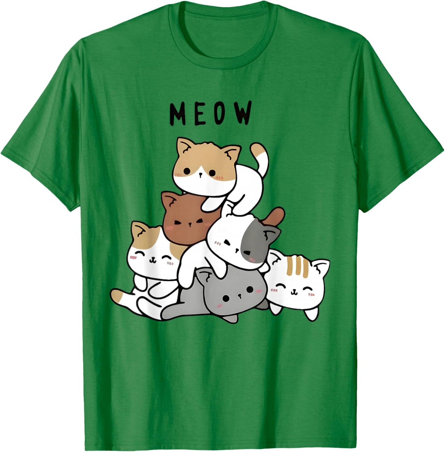 Pile Of Kitty Cats Funny Cute Cat Lover Kitty Pile Anime Cat T-Shirt - T-Shirt | Irish Green